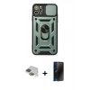 MARSİLYAN™- iPhone 11 Pro Max Kılıf Ahenk Klasik - Siyah 3D Antistatik Hayalet Cam Ekran Koruyucu + Pers Alüminyum Kamera Lens - YL