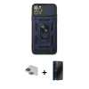 MARSİLYAN™- iPhone 11 Pro Max Kılıf Ahenk Klasik - Siyah 3D Antistatik Hayalet Cam Ekran Koruyucu + Pers Alüminyum Kamera Lens - YL