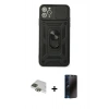 MARSİLYAN™- iPhone 11 Pro Max Kılıf Ahenk Klasik - Siyah 3D Antistatik Hayalet Cam Ekran Koruyucu + Pers Alüminyum Kamera Lens - YL