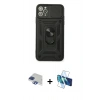 MARSİLYAN™- iPhone 11 Pro Max Kılıf Ahenk Klasik - Siyah 3D Antistatik Seramik Nano Ekran Koruyucu + Pers Alüminyum Kamera Lens - LT