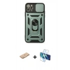 MARSİLYAN™- iPhone 11 Pro Max Kılıf Ahenk Klasik - Siyah 3D Antistatik Seramik Nano Ekran Koruyucu + Renkli Kamera Lens Koruma Cam - TU
