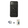 MARSİLYAN™- iPhone 11 Pro Max Kılıf Ahenk Klasik - Siyah 6D Mat Seramik Hayalet Nano Ekran Koruyucu + Lacivert Pers Alüminyum Kamera Lens