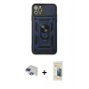 MARSİLYAN™- iPhone 11 Pro Max Kılıf Ahenk Klasik - Siyah 6D Mat Seramik Hayalet Nano Ekran Koruyucu + Lacivert Pers Alüminyum Kamera Lens