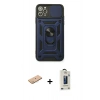 MARSİLYAN™- iPhone 11 Pro Max Kılıf Ahenk Klasik - Siyah Bilvis Hayalet Cam Ekran Koruyucu + Pembe Renkli Kamera Lens Koruma Cam
