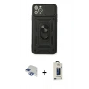 MARSİLYAN™- iPhone 11 Pro Max Kılıf Ahenk Klasik - Siyah Bilvis Hayalet Cam Ekran Koruyucu + Pers Alüminyum Kamera Lens - LT