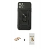 MARSİLYAN™- iPhone 11 Pro Max Kılıf Ahenk Klasik - Siyah Mat Seramik Nano Ekran Koruyucu + Renkli Kamera Lens Koruma Cam - MI