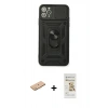 MARSİLYAN™- iPhone 11 Pro Max Kılıf Ahenk Klasik - Siyah Mat Seramik Nano Ekran Koruyucu + Renkli Kamera Lens Koruma Cam - PE