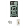 MARSİLYAN™- iPhone 11 Pro Max Kılıf Ahenk Klasik - Siyah Mat Seramik Nano Ekran Koruyucu + Yeşil Pers Alüminyum Kamera Lens