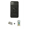 MARSİLYAN™- iPhone 11 Pro Max Kılıf Ahenk Klasik - Siyah Polymer Nano Ekran Koruyucu + Rainbow Kamera Lens Koruma Cam - GD
