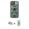 MARSİLYAN™- iPhone 11 Pro Max Kılıf Ahenk Klasik - Siyah Polymer Nano Ekran Koruyucu + Rainbow Kamera Lens Koruma Cam - GD