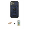 MARSİLYAN™- iPhone 11 Pro Max Kılıf Ahenk Klasik - Siyah Polymer Nano Ekran Koruyucu + Renkli Kamera Lens Koruma Cam - PE