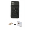 MARSİLYAN™- iPhone 11 Pro Max Kılıf Ahenk Klasik - Siyah Seramik Nano Ekran Koruyucu + Renkli Kamera Lens Koruma Cam - SI