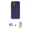 MARSİLYAN™- iPhone 11 Pro Max Kılıf Ahenk Serisi - Siyah 20D Premium Cam Ekran Koruyucu + Lacivert Pers Alüminyum Kamera Lens