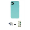 MARSİLYAN™- iPhone 11 Pro Max Kılıf Ahenk Serisi - Siyah 20D Premium Cam Ekran Koruyucu + Lacivert Pers Alüminyum Kamera Lens