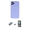 MARSİLYAN™- iPhone 11 Pro Max Kılıf Ahenk Serisi - Siyah 34D Hayalet Izgaralı Cam + Gümüş Metal Kamera Lens Koruma Cam