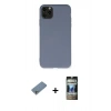 MARSİLYAN™- iPhone 11 Pro Max Kılıf Ahenk Serisi - Siyah 34D Hayalet Izgaralı Cam + Gümüş Shine Kamera Lens Koruma Cam