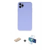 MARSİLYAN™- iPhone 11 Pro Max Kılıf Ahenk Serisi - Siyah 3D Antistatik Cam Ekran Koruyucu + Renkli Kamera Lens Koruma Cam - MI