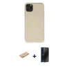 MARSİLYAN™- iPhone 11 Pro Max Kılıf Ahenk Serisi - Siyah 3D Antistatik Hayalet Cam Ekran Koruyucu + Renkli Kamera Lens Koruma Cam - TU