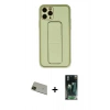 MARSİLYAN™- iPhone 11 Pro Max Kılıf Akış Doku - Şeffaf 360 Full Body Arka Koruyucu + Yeşil Rainbow Kamera Lens Koruma Cam