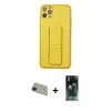 MARSİLYAN™- iPhone 11 Pro Max Kılıf Akış Doku - Şeffaf 360 Full Body Arka Koruyucu + Yeşil Rainbow Kamera Lens Koruma Cam