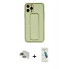 MARSİLYAN™- iPhone 11 Pro Max Kılıf Akış Doku - Şeffaf Pasifik Cam Ekran Koruyucu + Yeşil Pers Alüminyum Kamera Lens