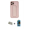 MARSİLYAN™- iPhone 11 Pro Max Kılıf Akış Doku - Siyah 18D Cam Ekran Koruyucu + Rainbow Kamera Lens Koruma Cam - GD