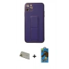 MARSİLYAN™- iPhone 11 Pro Max Kılıf Akış Doku - Siyah 18D Cam Ekran Koruyucu + Rainbow Kamera Lens Koruma Cam - GD