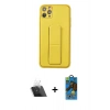MARSİLYAN™- iPhone 11 Pro Max Kılıf Akış Doku - Siyah 18D Cam Ekran Koruyucu + Kamera Lens Koruma Cam - SF