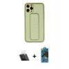 MARSİLYAN™- iPhone 11 Pro Max Kılıf Akış Doku - Siyah 18D Cam Ekran Koruyucu + Kamera Lens Koruma Cam - SF
