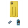 MARSİLYAN™- iPhone 11 Pro Max Kılıf Akış Doku - Siyah 18D Cam Ekran Koruyucu + Metal Kamera Lens Koruma Cam - MI