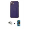 MARSİLYAN™- iPhone 11 Pro Max Kılıf Akış Doku - Siyah 18D Cam Ekran Koruyucu + Yeşil Pers Alüminyum Kamera Lens