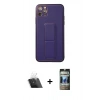 MARSİLYAN™- iPhone 11 Pro Max Kılıf Akış Doku - Siyah 34D Hayalet Izgaralı Cam + Kamera Lens Koruma Cam - SF