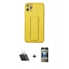 MARSİLYAN™- iPhone 11 Pro Max Kılıf Akış Doku - Siyah 34D Hayalet Izgaralı Cam + Kamera Lens Koruma Cam - SF