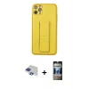 MARSİLYAN™- iPhone 11 Pro Max Kılıf Akış Doku - Siyah 34D Hayalet Izgaralı Cam + Lacivert Pers Alüminyum Kamera Lens