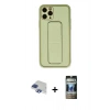 MARSİLYAN™- iPhone 11 Pro Max Kılıf Akış Doku - Siyah 34D Hayalet Izgaralı Cam + Lacivert Pers Alüminyum Kamera Lens