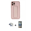 MARSİLYAN™- iPhone 11 Pro Max Kılıf Akış Doku - Siyah 34D Hayalet Izgaralı Cam + Lacivert Pers Alüminyum Kamera Lens