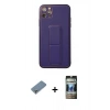 MARSİLYAN™- iPhone 11 Pro Max Kılıf Akış Doku - Siyah 34D Hayalet Izgaralı Cam + Metal Kamera Lens Koruma Cam - GS