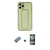 MARSİLYAN™- iPhone 11 Pro Max Kılıf Akış Doku - Siyah 34D Hayalet Izgaralı Cam + Metal Kamera Lens Koruma Cam - GD