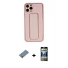 MARSİLYAN™- iPhone 11 Pro Max Kılıf Akış Doku - Siyah 34D Hayalet Izgaralı Cam + Metal Kamera Lens Koruma Cam - GS