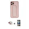 MARSİLYAN™- iPhone 11 Pro Max Kılıf Akış Doku - Siyah 34D Hayalet Izgaralı Cam + Pers Alüminyum Kamera Lens - KI