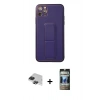 MARSİLYAN™- iPhone 11 Pro Max Kılıf Akış Doku - Siyah 34D Hayalet Izgaralı Cam + Pers Alüminyum Kamera Lens - SH