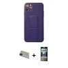 MARSİLYAN™- iPhone 11 Pro Max Kılıf Akış Doku - Siyah 34D Hayalet Izgaralı Cam + Rainbow Kamera Lens Koruma Cam - YL