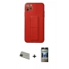 MARSİLYAN™- iPhone 11 Pro Max Kılıf Akış Doku - Siyah 34D Hayalet Izgaralı Cam + Rainbow Kamera Lens Koruma Cam - YL