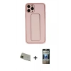 MARSİLYAN™- iPhone 11 Pro Max Kılıf Akış Doku - Siyah 34D Hayalet Izgaralı Cam + Rainbow Kamera Lens Koruma Cam - YL