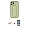 MARSİLYAN™- iPhone 11 Pro Max Kılıf Akış Doku - Siyah 34D Hayalet Izgaralı Cam + Renkli Kamera Lens Koruma Cam - PE