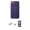 MARSİLYAN™- iPhone 11 Pro Max Kılıf Akış Doku - Siyah 34D Hayalet Izgaralı Cam + Renkli Kamera Lens Koruma Cam - PE