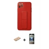 MARSİLYAN™- iPhone 11 Pro Max Kılıf Akış Doku - Siyah 34D Hayalet Izgaralı Cam + Renkli Kamera Lens Koruma Cam - PE