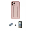 MARSİLYAN™- iPhone 11 Pro Max Kılıf Akış Doku - Siyah 34D Hayalet Izgaralı Cam + Shine Kamera Lens Koruma Cam - GS