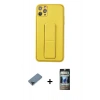 MARSİLYAN™- iPhone 11 Pro Max Kılıf Akış Doku - Siyah 34D Hayalet Izgaralı Cam + Metal Kamera Lens Koruma Cam - SH