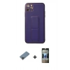 MARSİLYAN™- iPhone 11 Pro Max Kılıf Akış Doku - Siyah 34D Hayalet Izgaralı Cam + Metal Kamera Lens Koruma Cam - SH